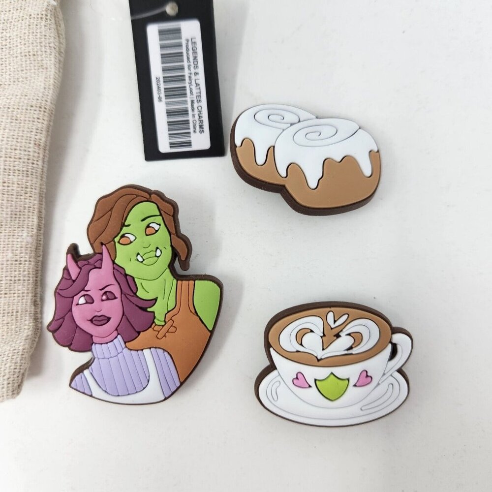 Fairyloot Legends and Lattes by Travis Baldree Shoe Charms Viv and Cal, Coffee